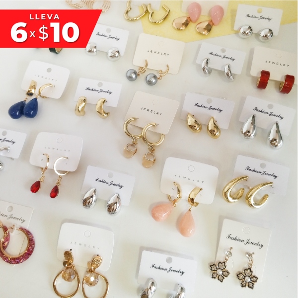 COMBO DE 6 ARETES DE MODA x $10