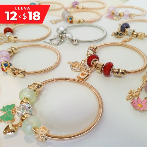 COMBO DE 12 PULSERAS ESTILO PANDORA DE MODA x $18