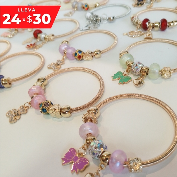 COMBO DE 24 PULSERAS ESTILO PANDORA DE MODA x $30