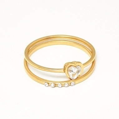 ANILLO DOBLE DE CORAZON CRISTAL Y BRILLOS