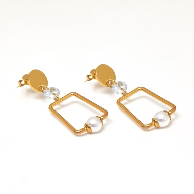 ARETES CON PERLA RECTANGULAR