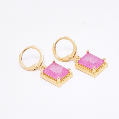 ARETES DE AZA DE CRISTAL ROSADO