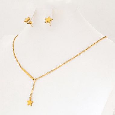 JUEGO DE ARETES CON CADENA DE ESTRELLAS