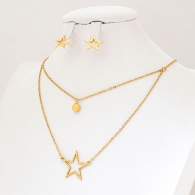 JUEGO DE ARETES CON CADENA DOBLE DE ESTRELLA