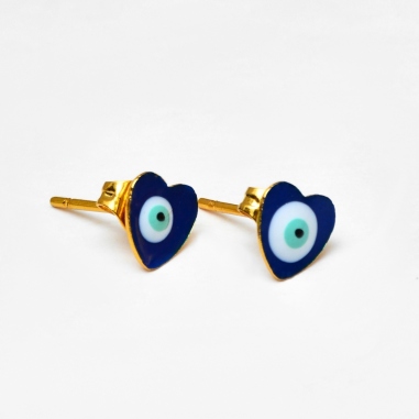 ARETES MINIS CORAZON DE OJO TURCO EN AZUL