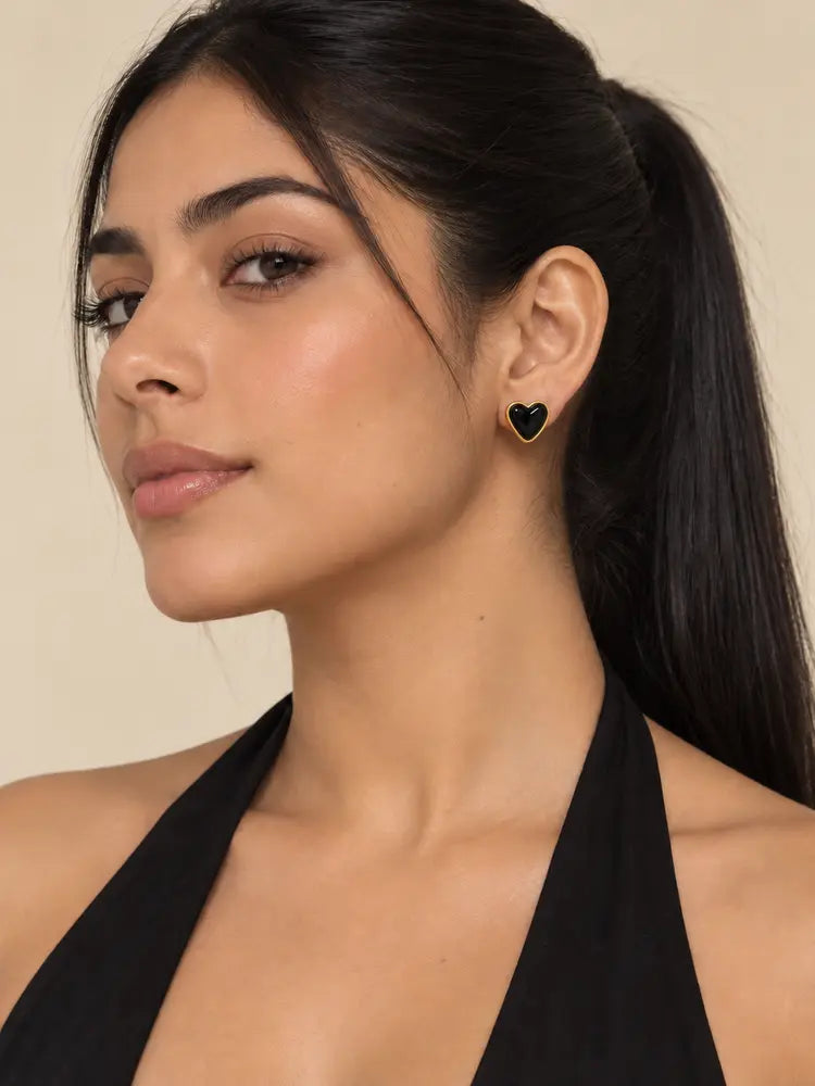 Aretes Corazón Ónix