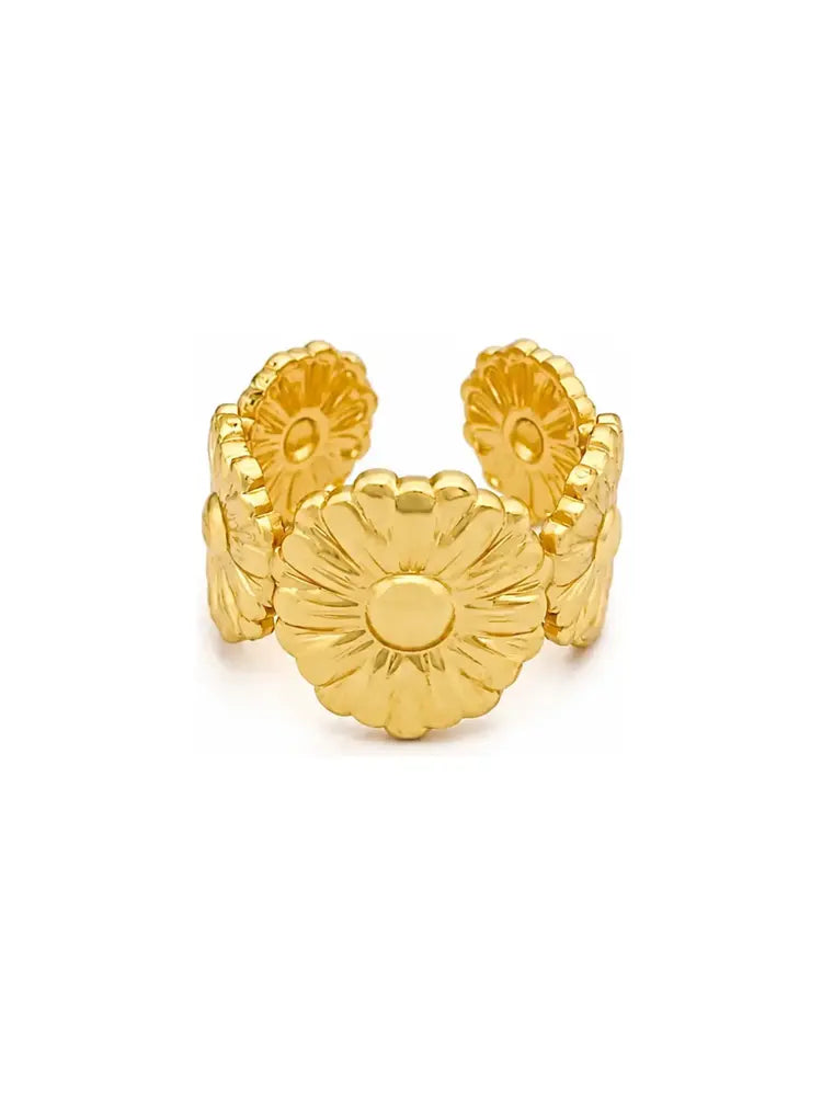 Anillo Ajustable Flor Clásica Dorada