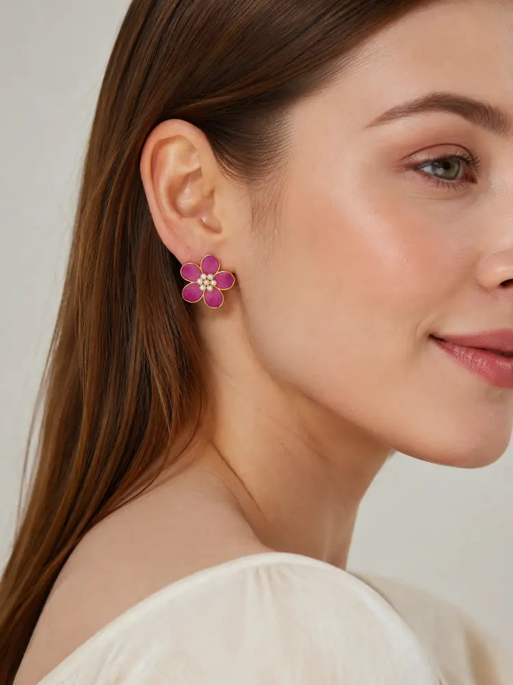 Aretes Flor Fucsia