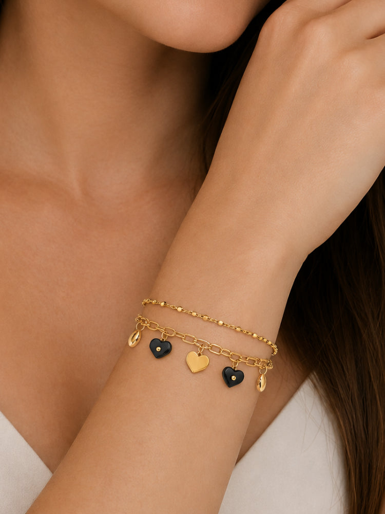 Pulsera Corazones Negro