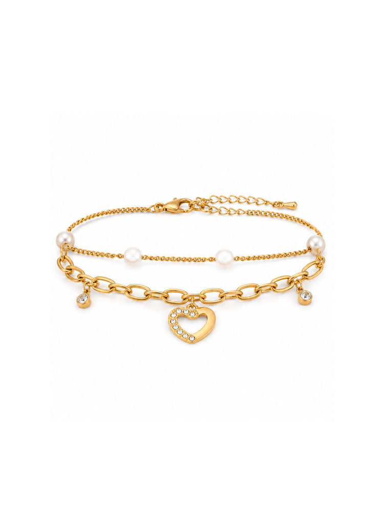 Pulsera Corazón y Perlas