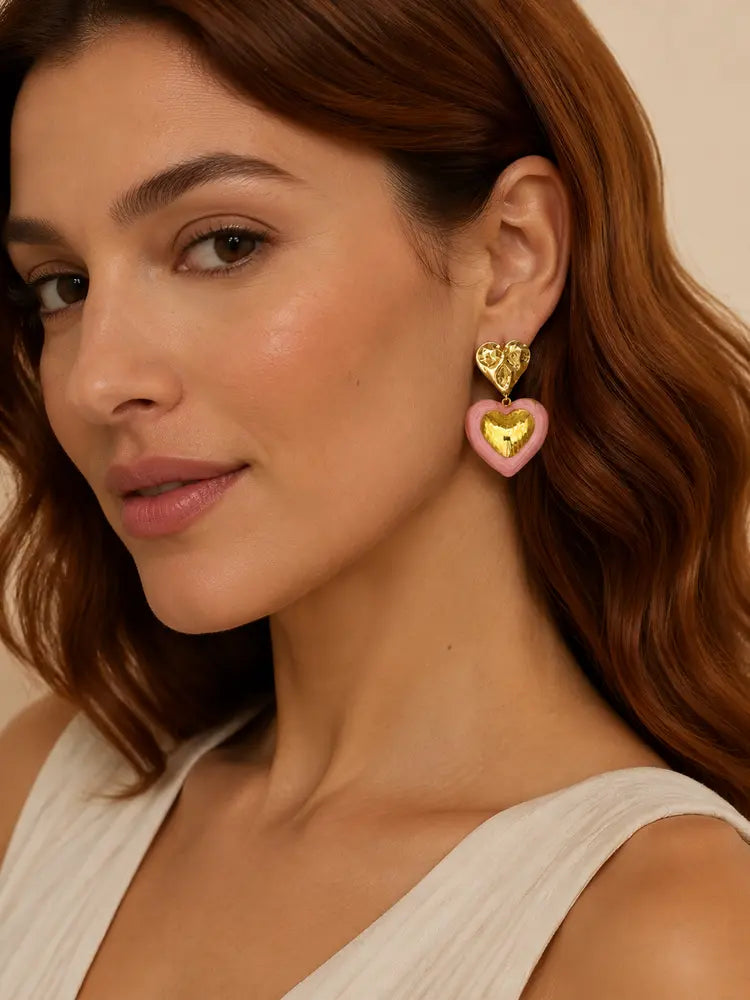 Aretes Corazón Rosa Pastel