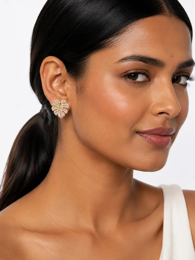 Aretes Hoja Tropical Perla