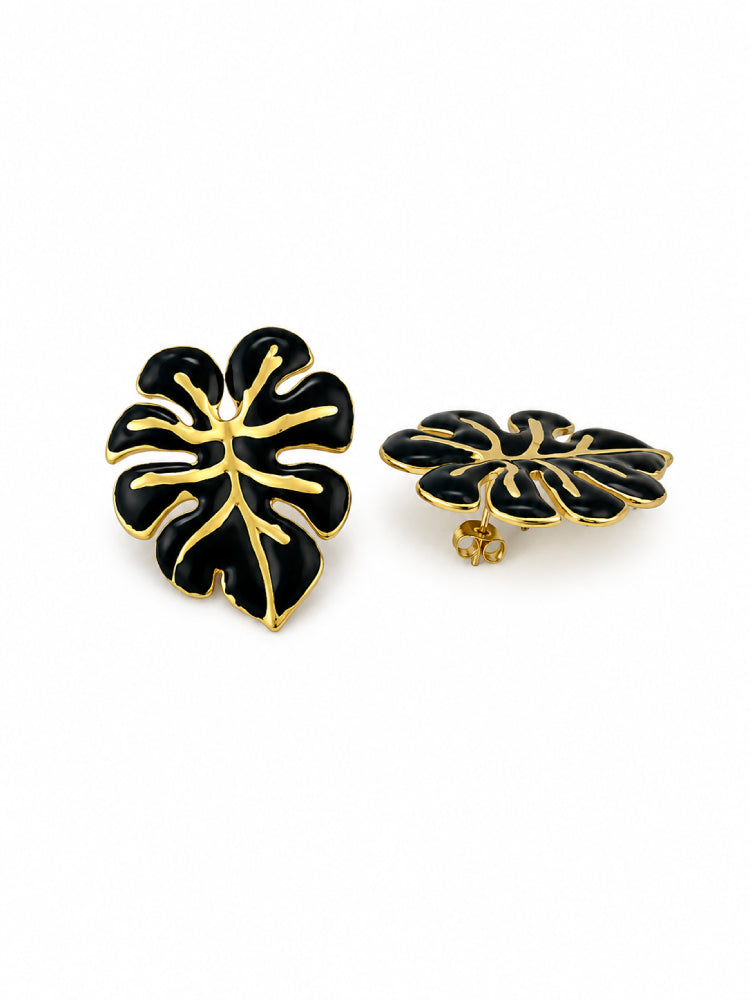 Aretes Hoja Tropical Negra