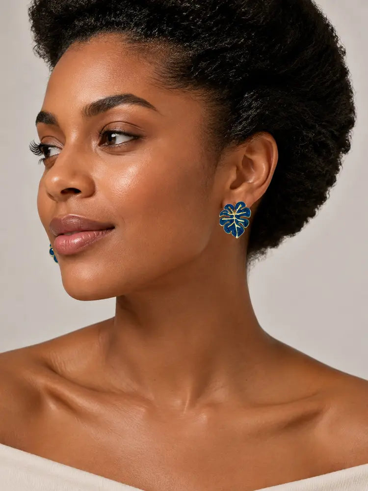 Aretes Hoja Tropical Azul