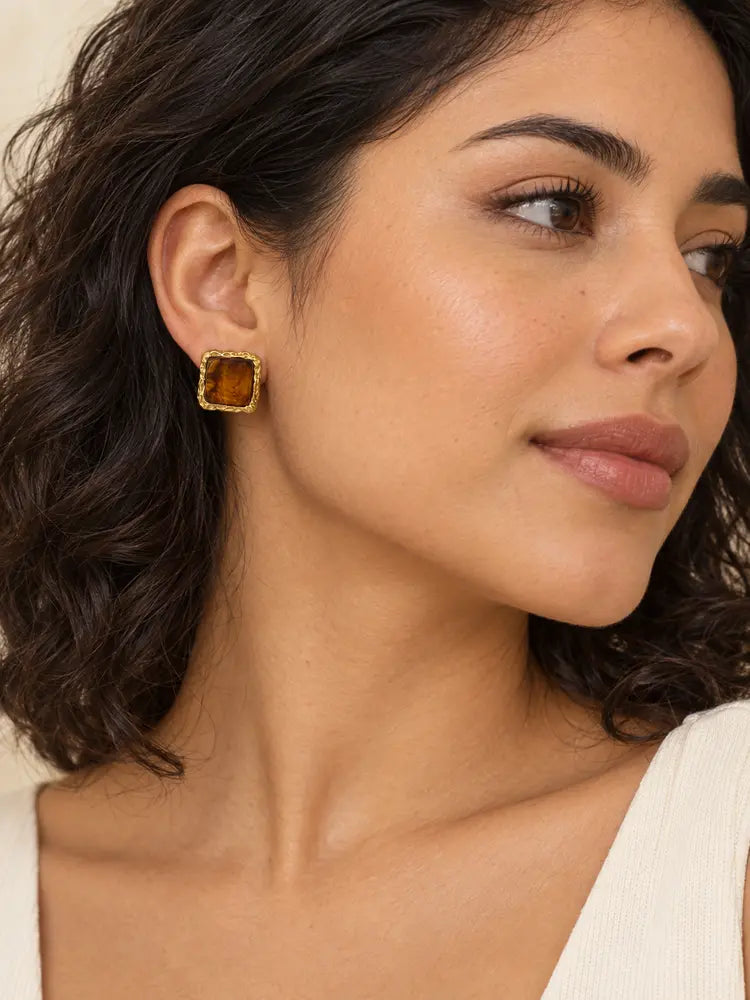 Aretes Cuadro Caramelo