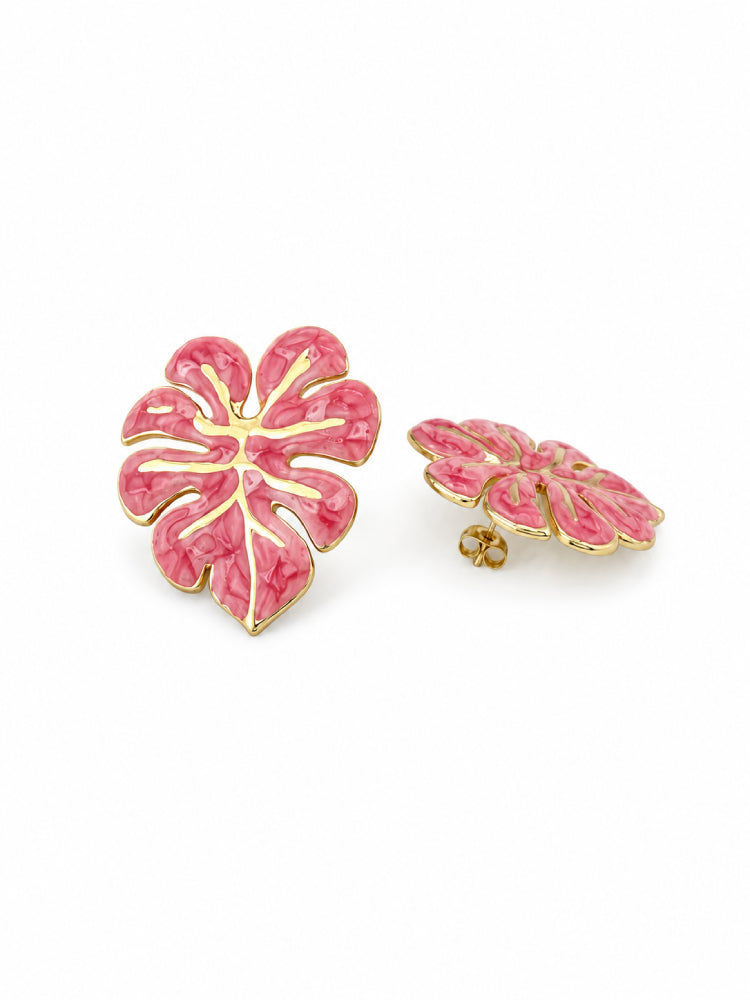Aretes Hoja Tropical Rosa