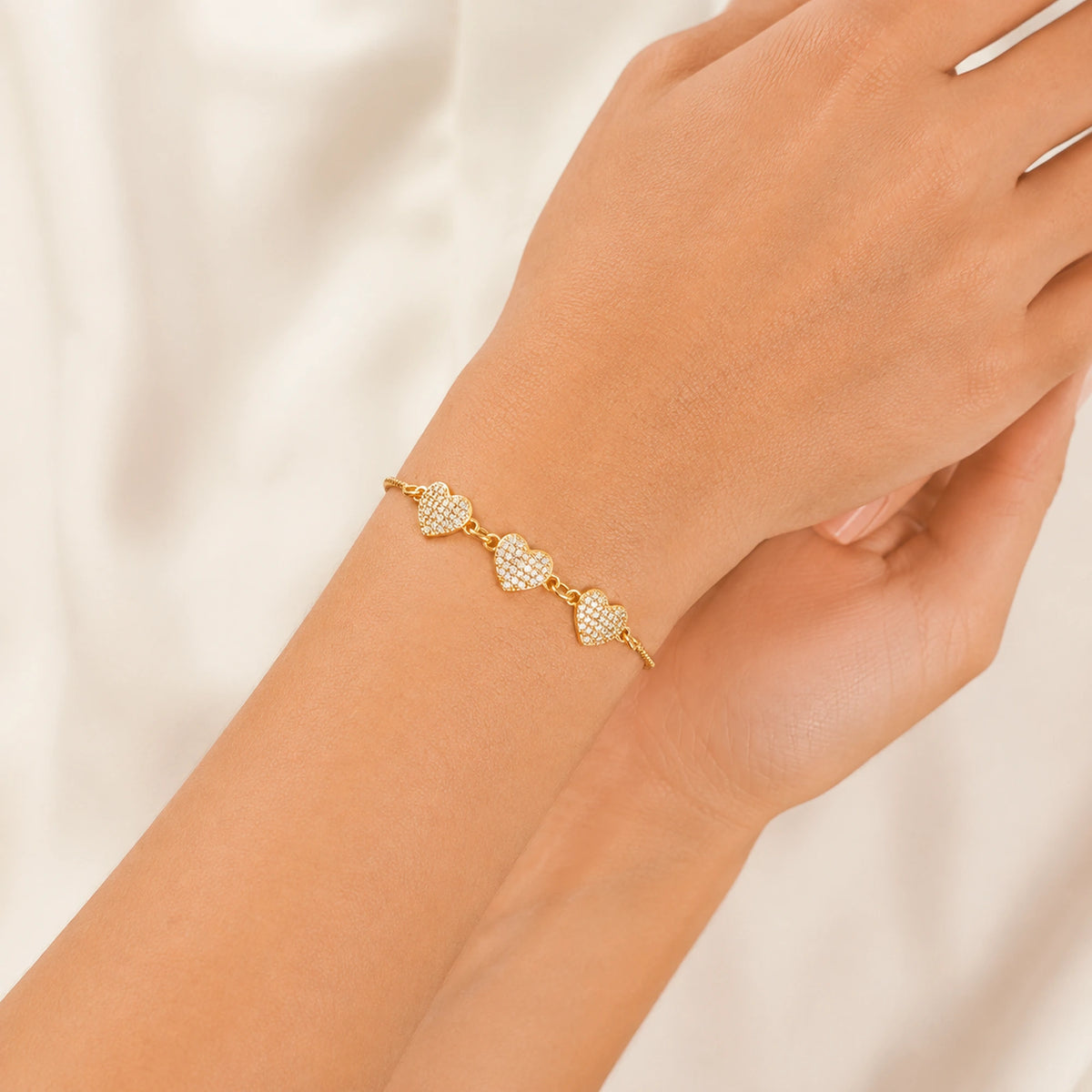 Pulsera Tres Corazones Pavé