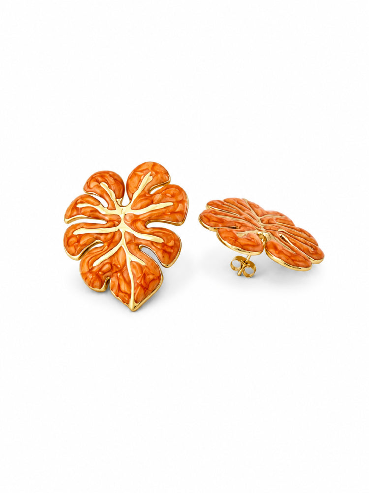 Aretes Hoja Tropical Ámbar
