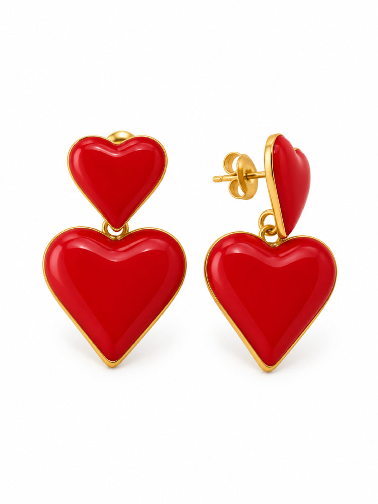 Aretes Doble Amor rojos