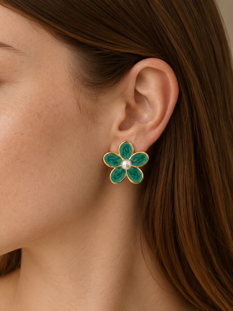 Aretes Flor Esmeralda