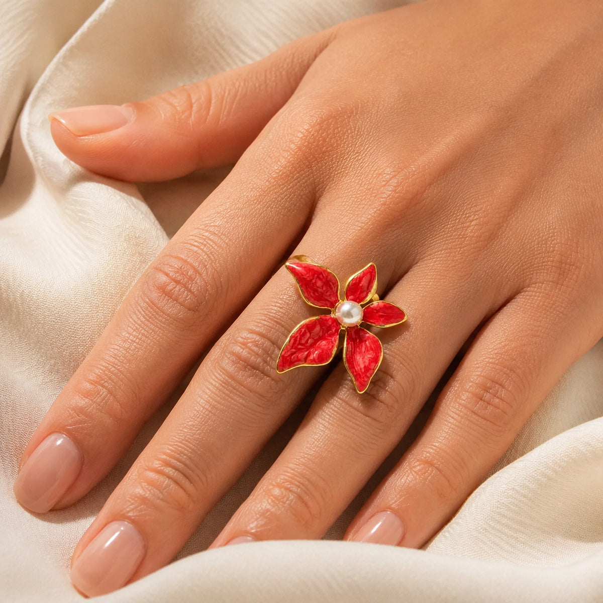 Anillo Ajustable Flor Coral