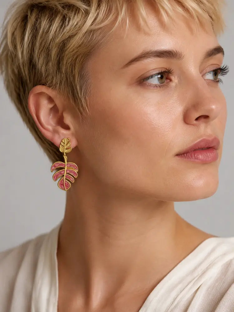 Aretes Hoja Fucsia