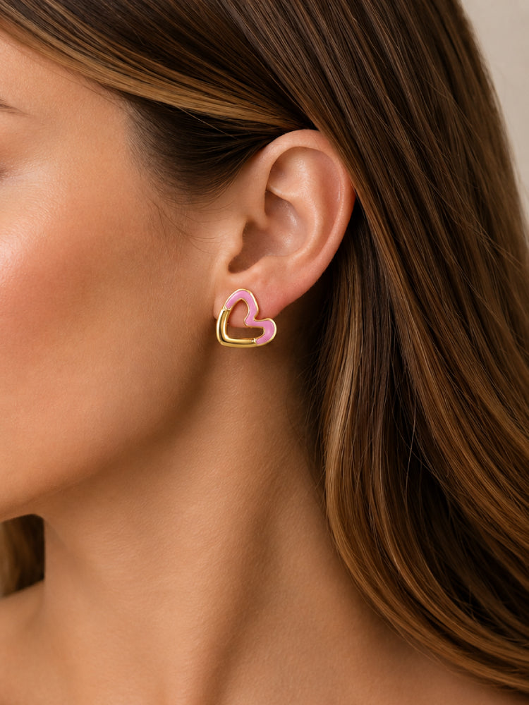 Aretes Corazón Rosa