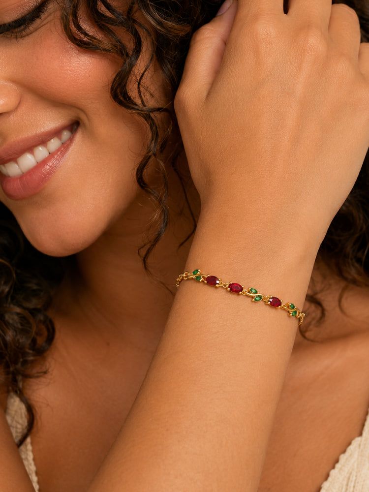 Pulsera Jardín Rubí Dorada