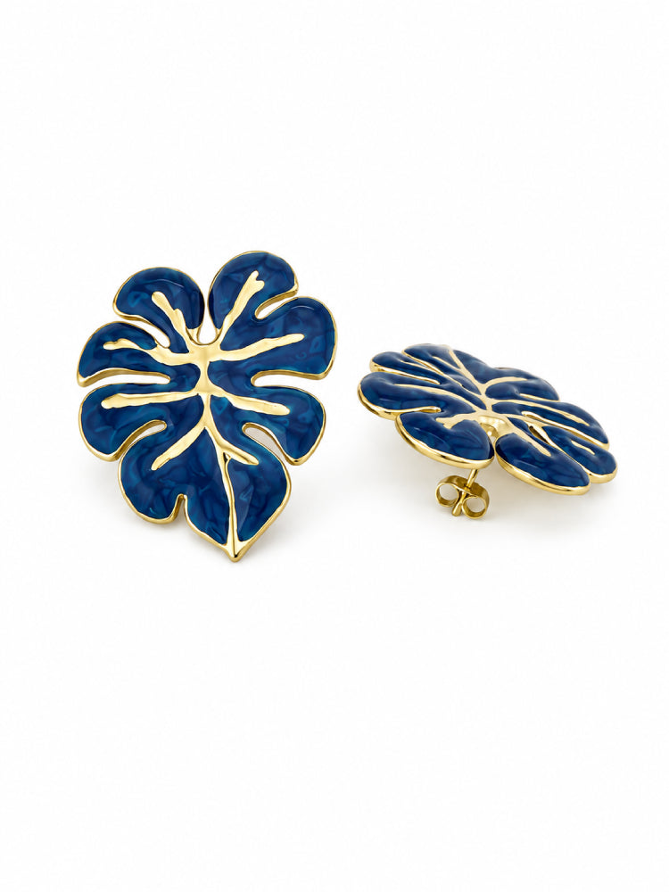 Aretes Hoja Tropical Azul