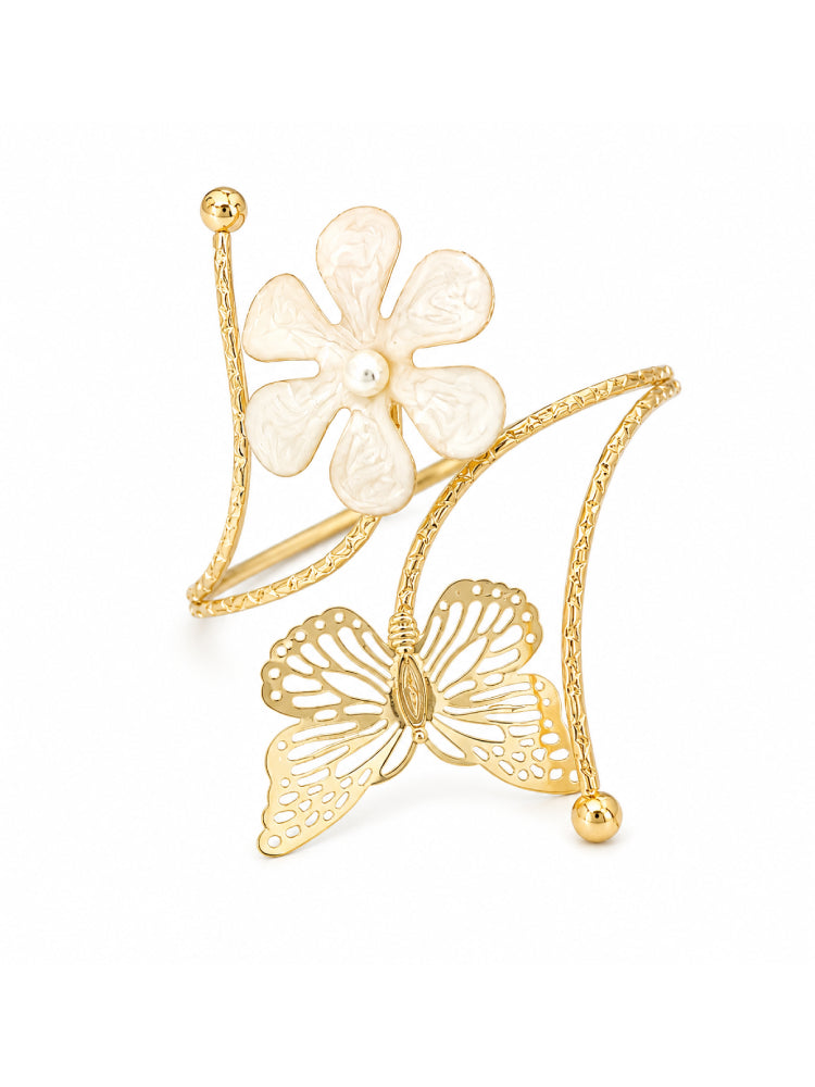 Brazalete Flor Perla y Mariposa