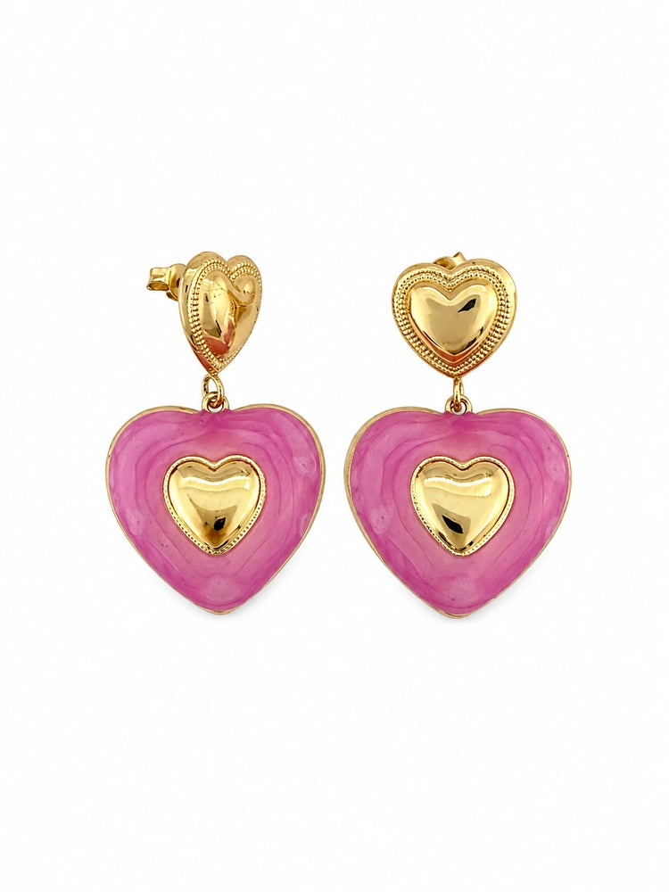 Aretes Corazón Fucsia