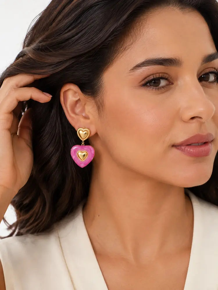 Aretes Corazón Fucsia