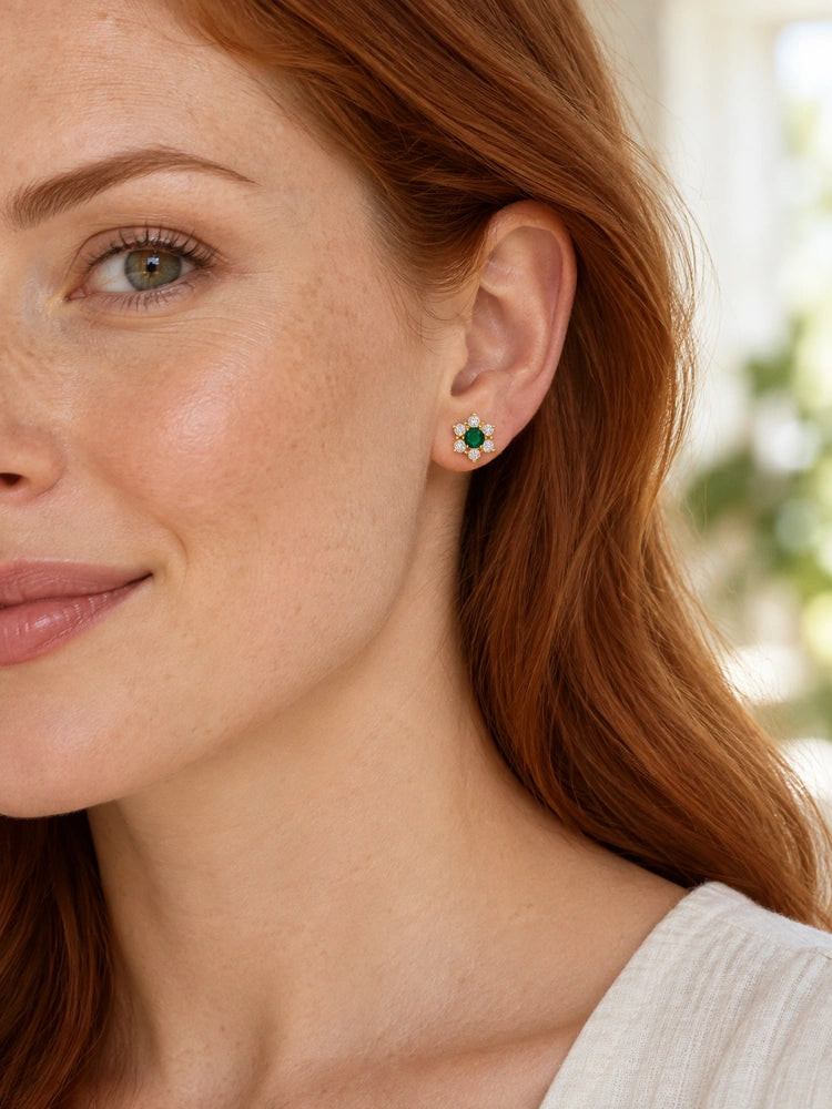 Aretes Flor Verde Radiante