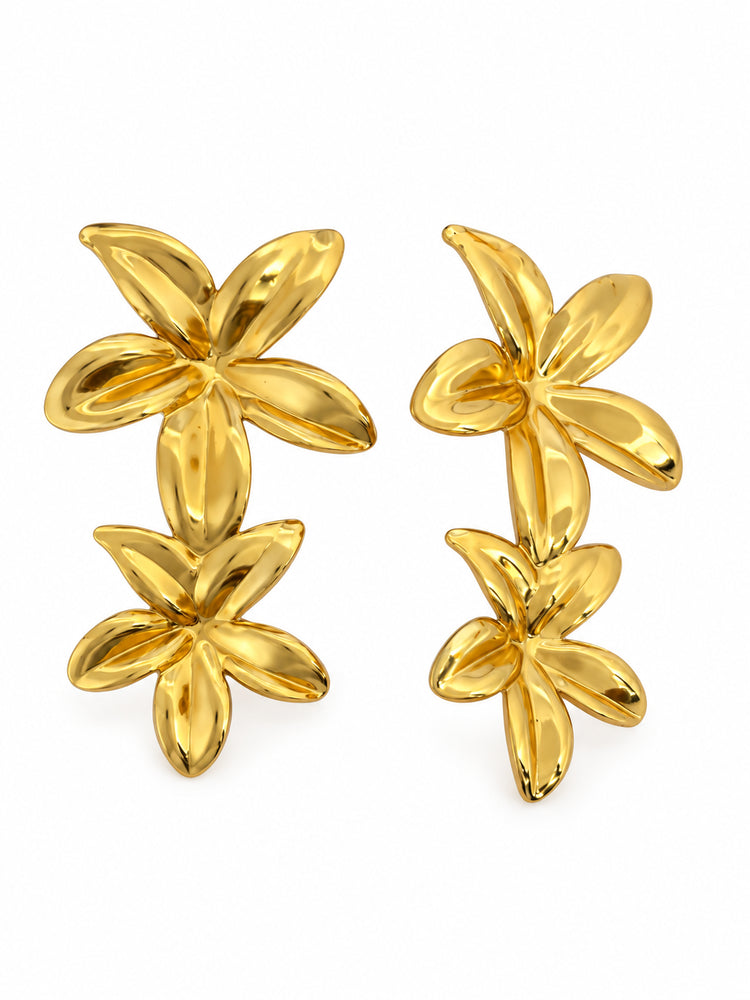 Aretes Doble Flor Dorada