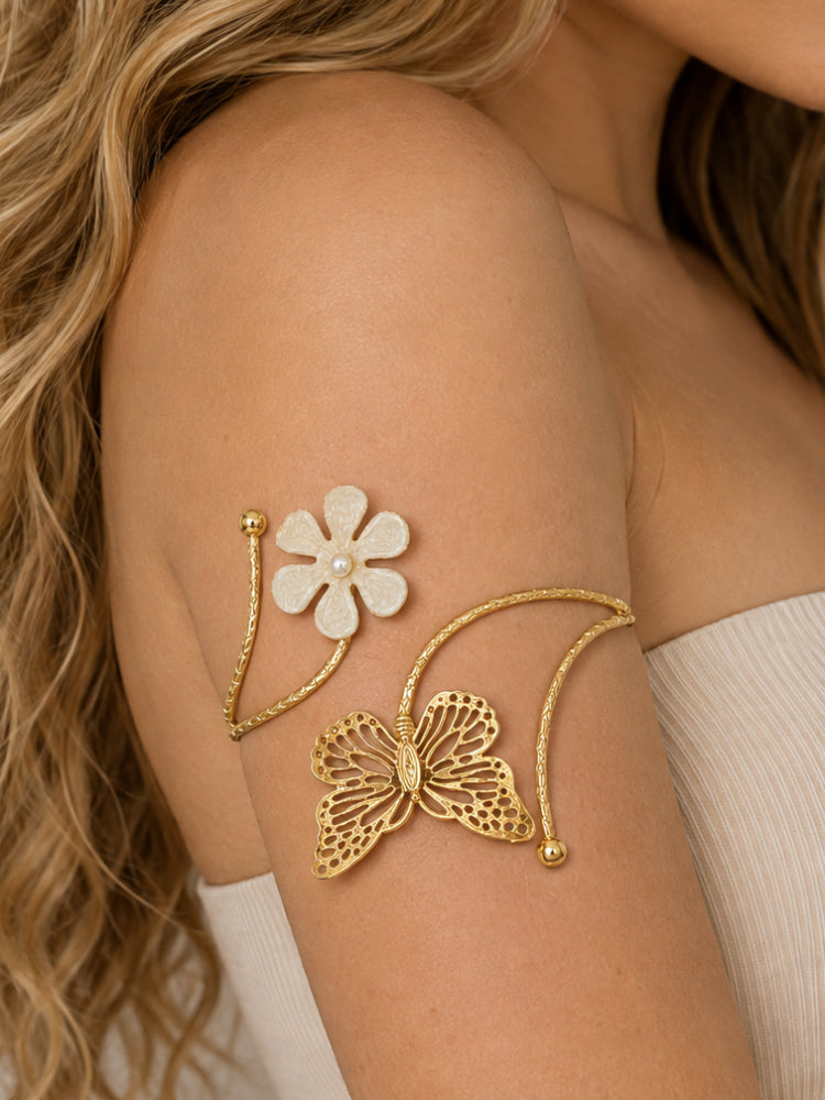 Brazalete Flor Perla y Mariposa