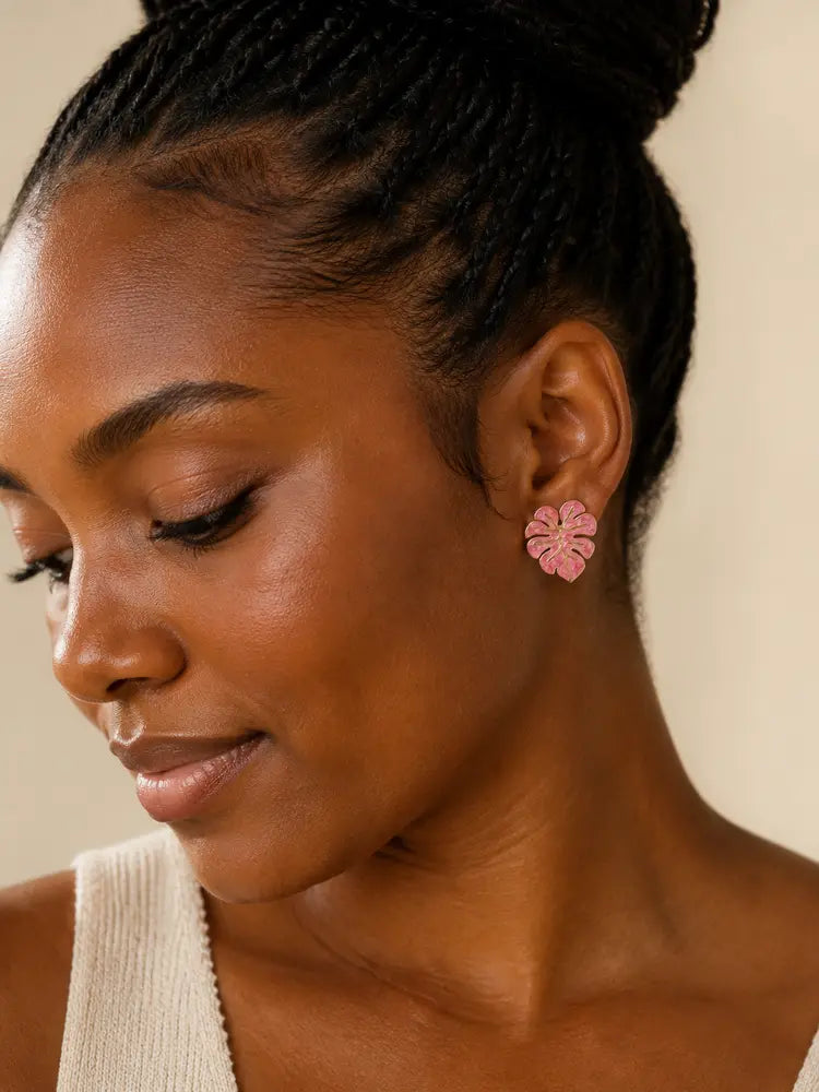 Aretes Hoja Tropical Rosa