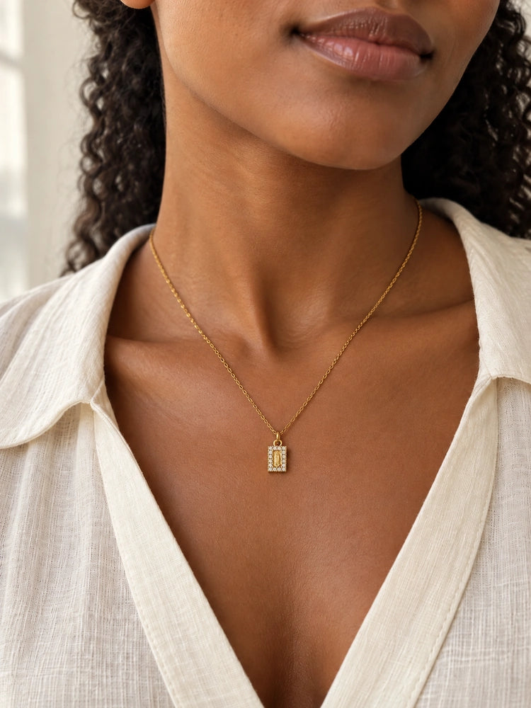 Cadena Destello Rectangular Dorado