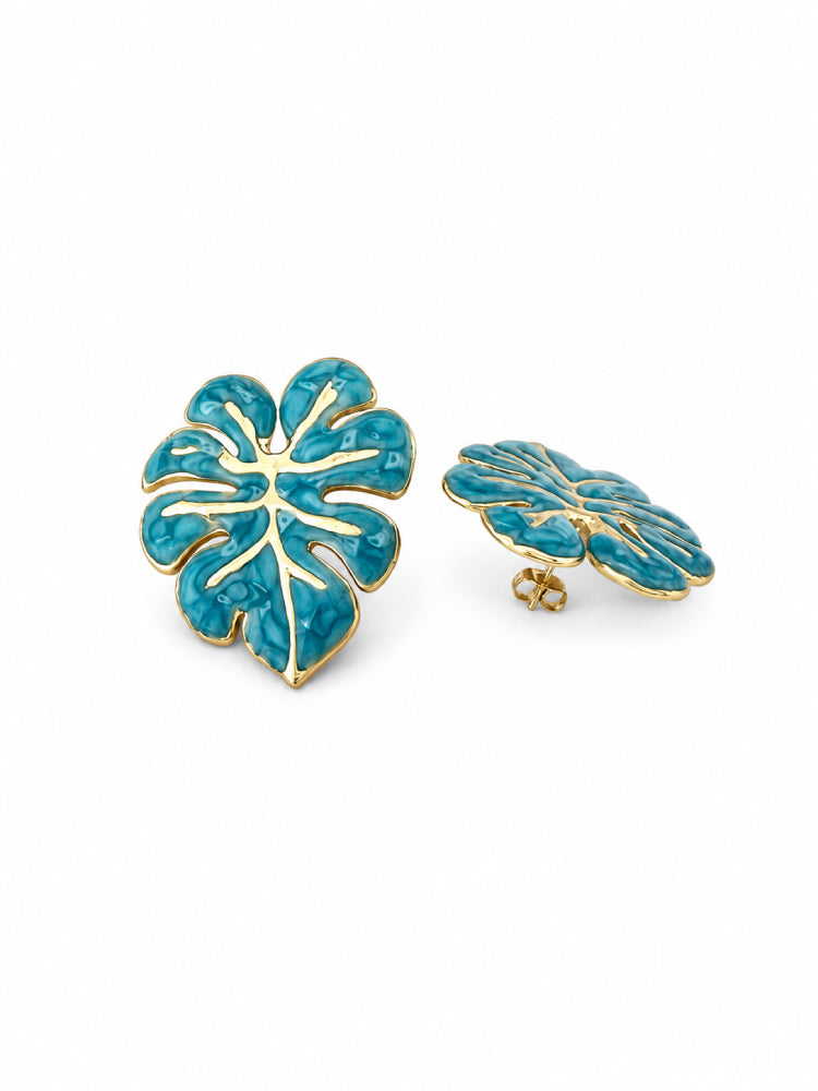 Aretes Hoja Tropical Turquesa
