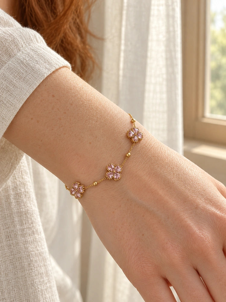 Pulsera Flores Destello Rosa