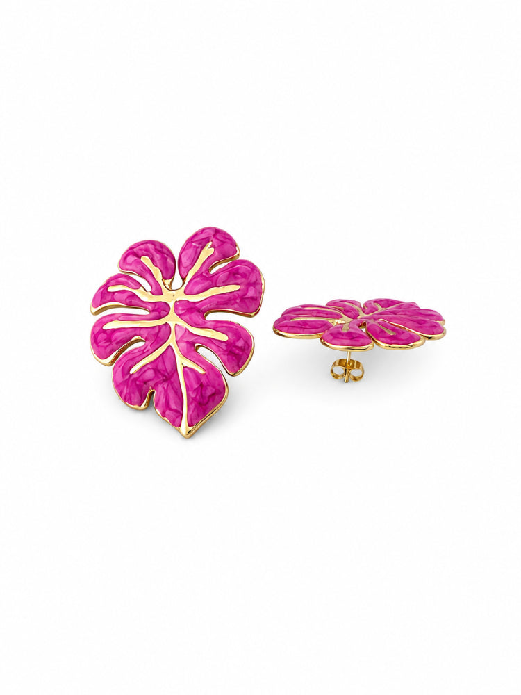 Aretes Hoja Tropical Fucsia