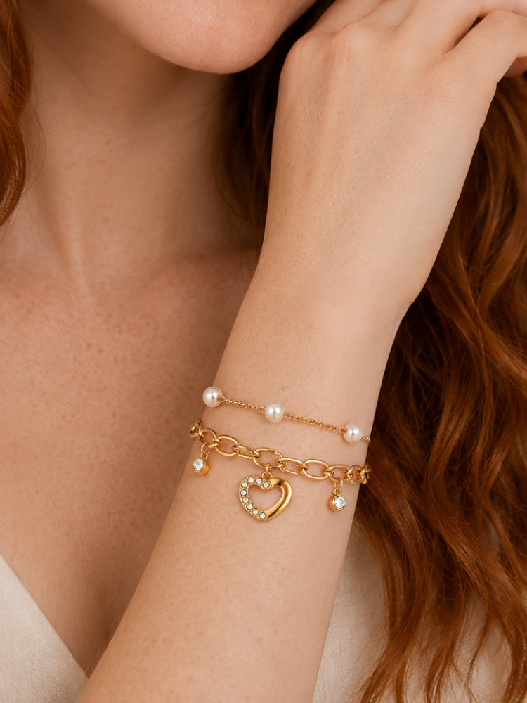Pulsera Corazón y Perlas