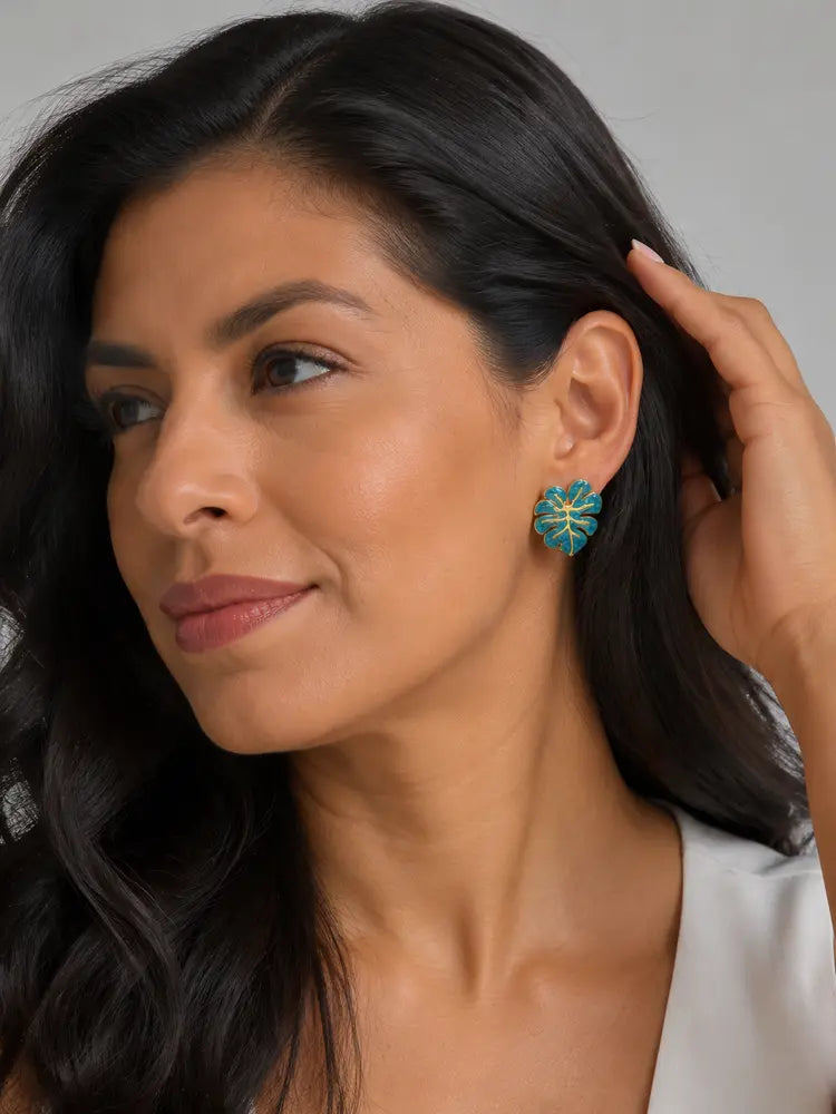 Aretes Hoja Tropical Turquesa