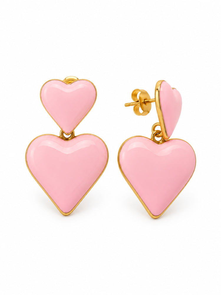 Aretes Doble Amor rosados