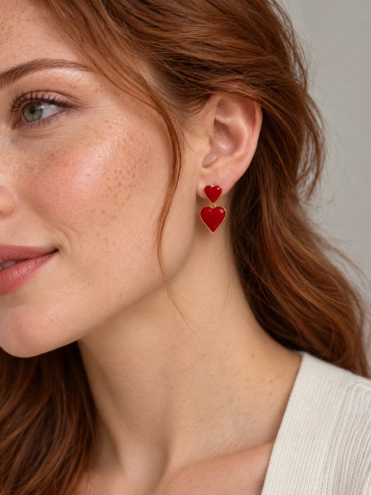 Aretes Doble Amor rojos
