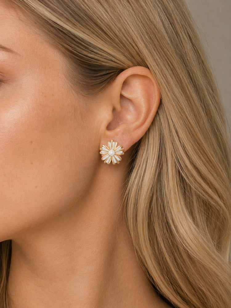 Aretes Flor Aurora Blanca