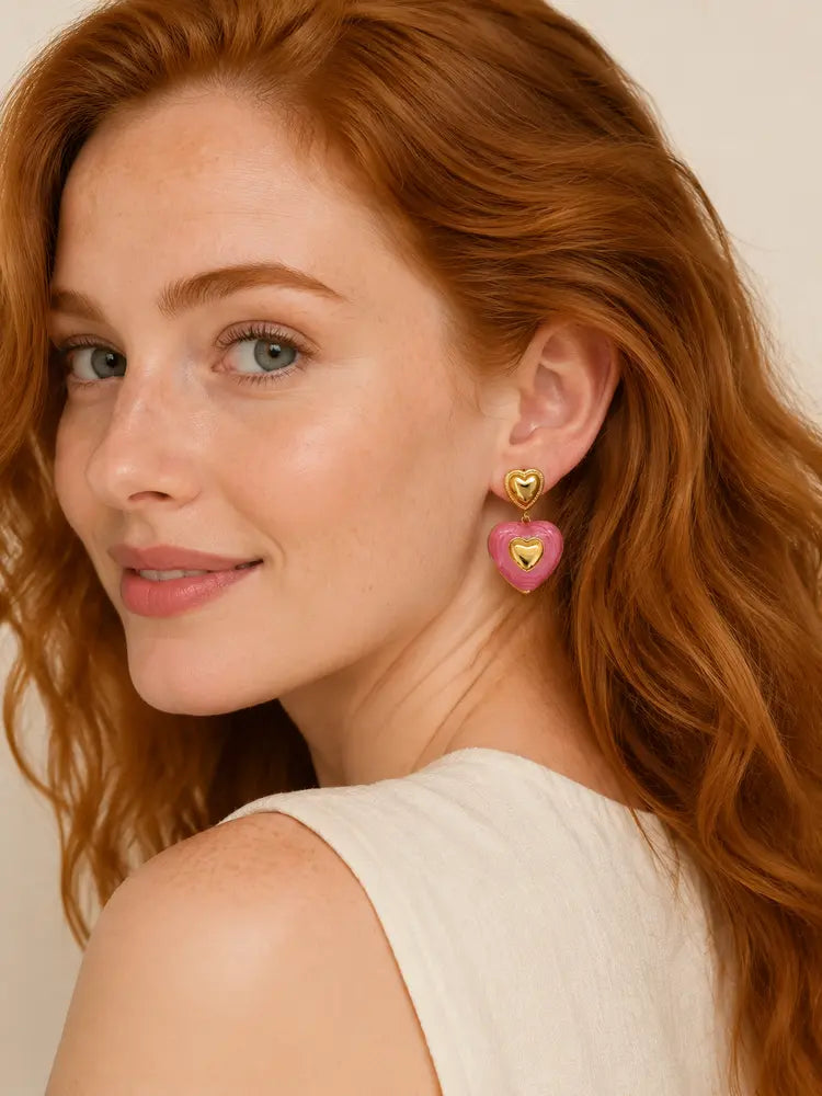 Aretes Corazón Rosa Suave